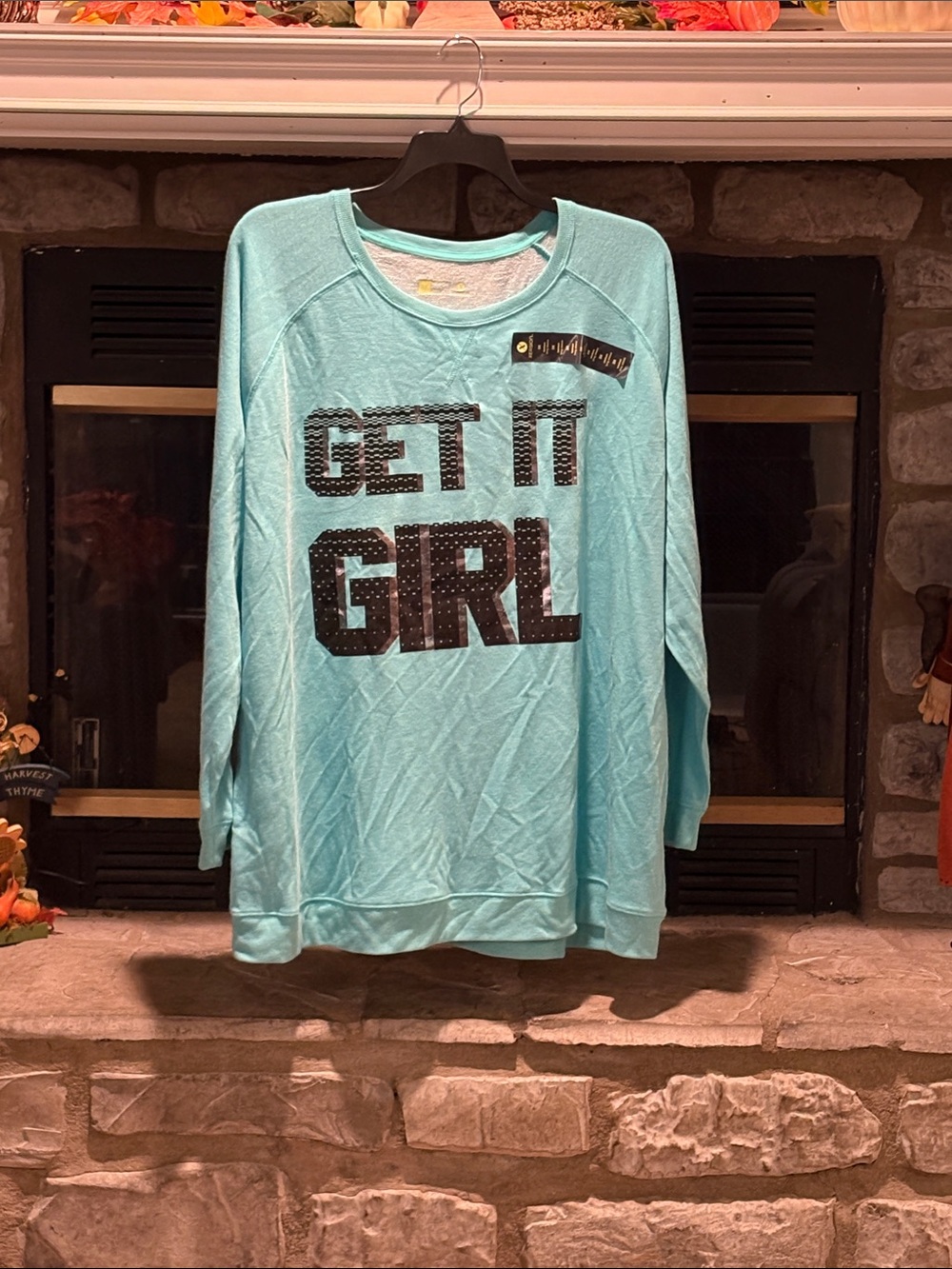 Xersion Aqua 'Get It Girl' Graphic Pullover Sweatshirt